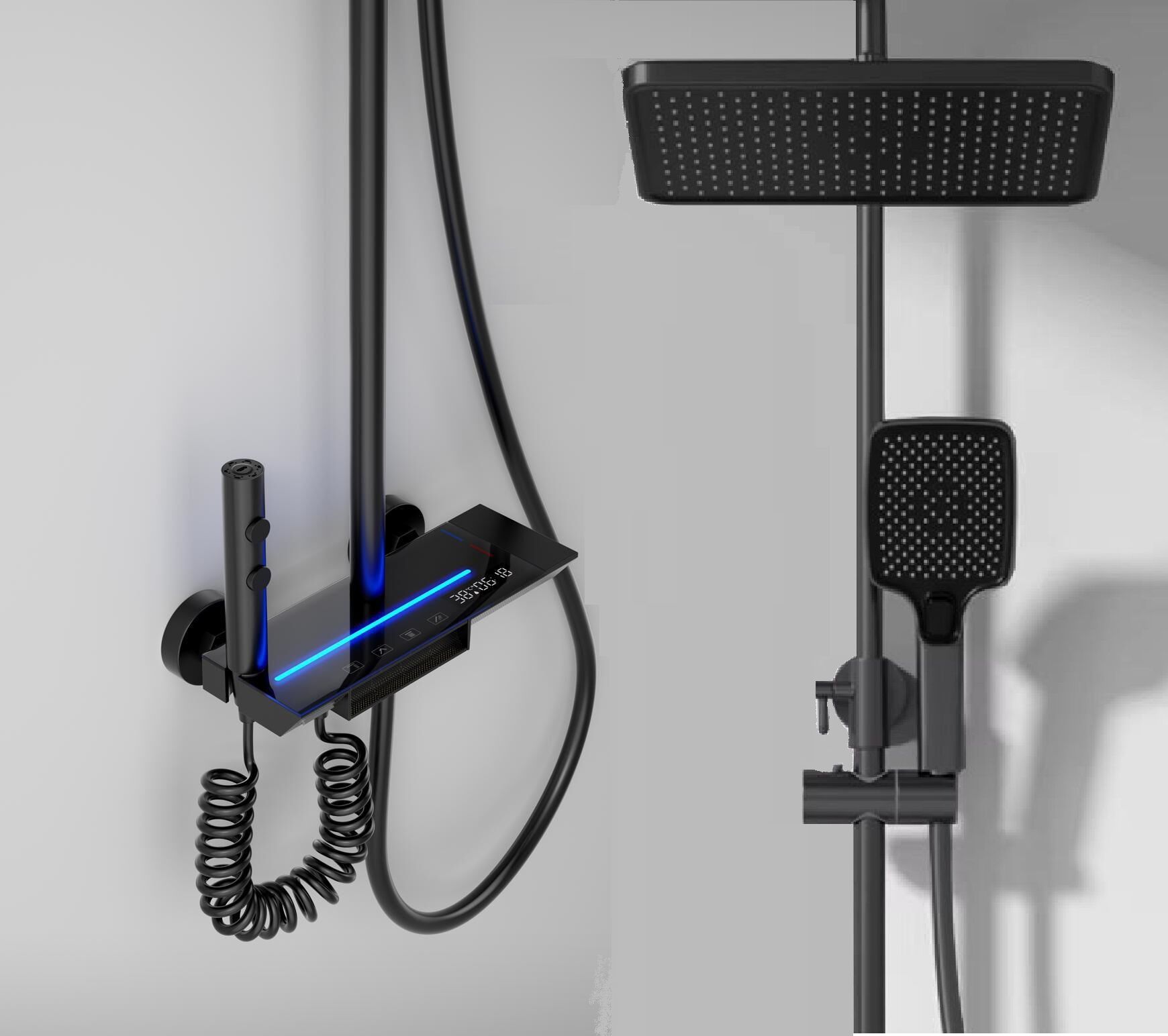 SİYAH DIJITAL EKRAN  PİYANO FONKSİYONEL AKILLI DUŞ SİSTEM BANYO BATARYA ROBOT YAĞMURLAM AMBİYANS LED