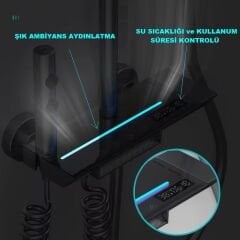 SİYAH DIJITAL EKRAN  PİYANO FONKSİYONEL AKILLI DUŞ SİSTEM BANYO BATARYA ROBOT YAĞMURLAM AMBİYANS LED