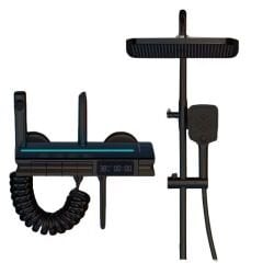 SİYAH DIJITAL EKRAN  PİYANO FONKSİYONEL AKILLI DUŞ SİSTEM BANYO BATARYA ROBOT YAĞMURLAM AMBİYANS LED