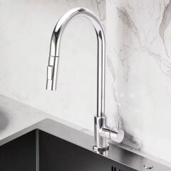 MUTFAK EVYE BATARYASI KROM SPİRALLİ ÇEK BIRAK UZAYAN 2 MODLU BAŞLIK YAĞMURLAMA SPREY PRİNÇ MUSLUK