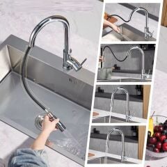 MUTFAK EVYE BATARYASI KROM SPİRALLİ ÇEK BIRAK UZAYAN 2 MODLU BAŞLIK YAĞMURLAMA SPREY PRİNÇ MUSLUK