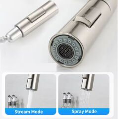 MUTFAK EVYE BATARYASI KROM SPİRALLİ ÇEK BIRAK UZAYAN 2 MODLU BAŞLIK YAĞMURLAMA SPREY PRİNÇ MUSLUK