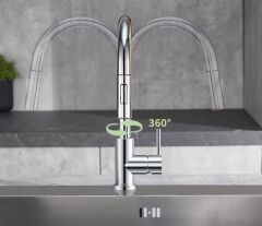 MUTFAK EVYE BATARYASI KROM SPİRALLİ ÇEK BIRAK UZAYAN 2 MODLU BAŞLIK YAĞMURLAMA SPREY PRİNÇ MUSLUK