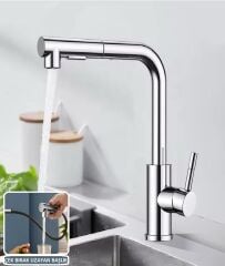 KROM SPİRALLİ EVİYE BATARYASI ÇİFT MODLU ÇEK BIRAK UZAYAN BAŞLIK PRİNÇ GÖVDE MUTFAK MUSLUK