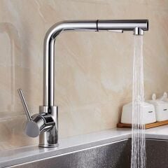 KROM SPİRALLİ EVİYE BATARYASI ÇİFT MODLU ÇEK BIRAK UZAYAN BAŞLIK PRİNÇ GÖVDE MUTFAK MUSLUK