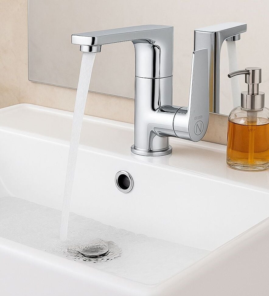 LAVABO BATARYASI KROM BANYO LAVABO MUSLUK AĞIR PRİNÇ GÖVDE DÖNER BORU MODERN LÜKS ARMATÜR GÜMÜŞ GRİ