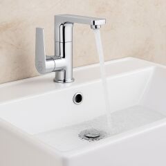 LAVABO BATARYASI KROM BANYO LAVABO MUSLUK AĞIR PRİNÇ GÖVDE DÖNER BORU MODERN LÜKS ARMATÜR GÜMÜŞ GRİ