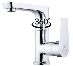 LAVABO BATARYASI KROM BANYO LAVABO MUSLUK AĞIR PRİNÇ GÖVDE DÖNER BORU MODERN LÜKS ARMATÜR GÜMÜŞ GRİ