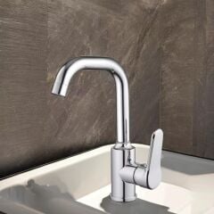 LAVABO BATARYASI KROM BANYO LAVABO MUSLUK AĞIR PRİNÇ GÖVDE DÖNER BORU MODERN LÜKS ARMATÜR GÜMÜŞ GRİ