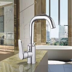 LAVABO BATARYASI KROM BANYO LAVABO MUSLUK AĞIR PRİNÇ GÖVDE DÖNER BORU MODERN LÜKS ARMATÜR GÜMÜŞ GRİ