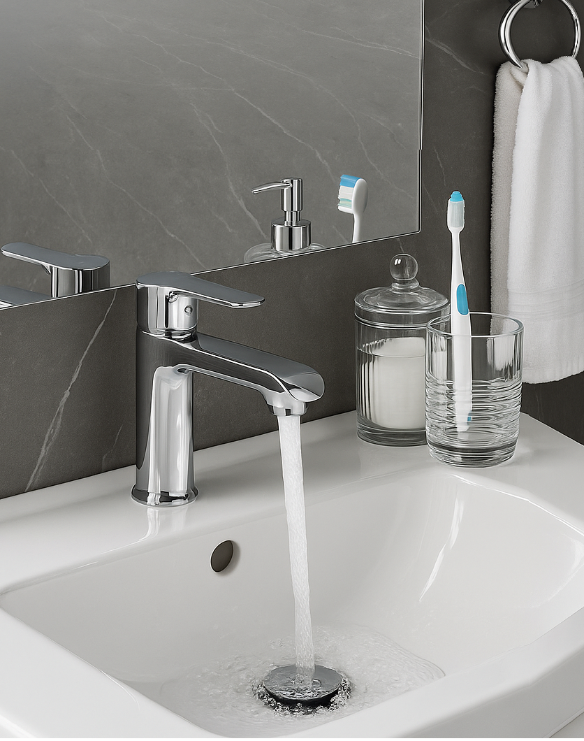 KROM LAVABO BATARYASI GÜMÜŞ PASLANMAZ PRİNÇ YÜKSEK GÖVDE GARANTİLİ BANYO MUSLUK AÇ KAPA ERGONOMİK