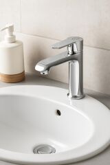 KROM LAVABO BATARYASI GÜMÜŞ PASLANMAZ PRİNÇ YÜKSEK GÖVDE GARANTİLİ BANYO MUSLUK AÇ KAPA ERGONOMİK