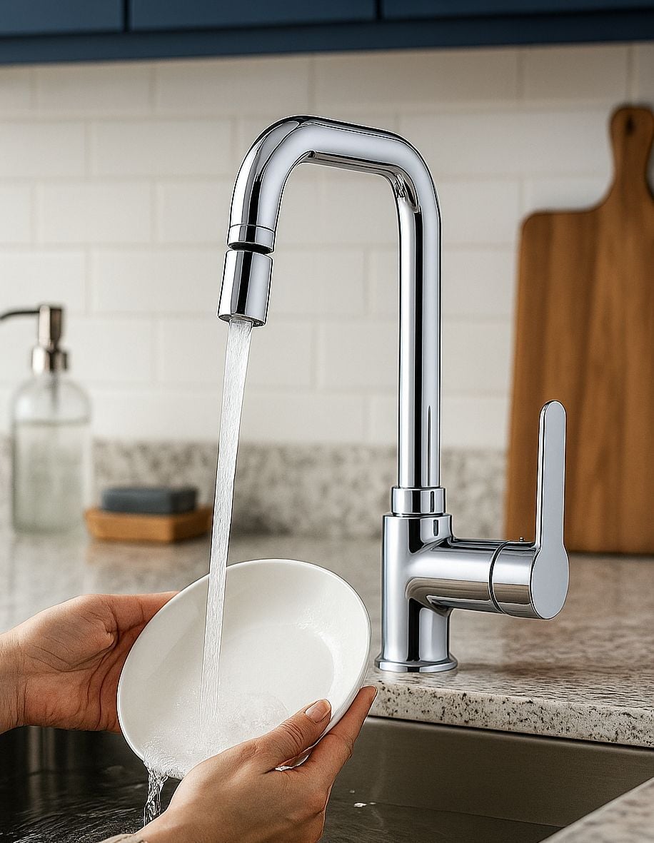 MUTFAK EVYE BATARYASI KROM MODERN 360 DERECE DÖNEBİLİR HAREKETLİ BAŞLIK PRİNÇ GÖVDE GARANTİ L MUSLUK