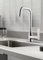 MUTFAK EVYE BATARYASI KROM MODERN 360 DERECE DÖNEBİLİR HAREKETLİ BAŞLIK PRİNÇ GÖVDE GARANTİ L MUSLUK