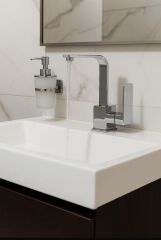 LAVABO BATARYASI KROM KARE BANYO LAVABO MUSLUK AĞIR PRİNÇ GÖVDE DÖNER BORU LÜKS ARMATÜR GÜMÜŞ GRİ