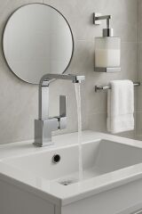 LAVABO BATARYASI KROM KARE BANYO LAVABO MUSLUK AĞIR PRİNÇ GÖVDE DÖNER BORU LÜKS ARMATÜR GÜMÜŞ GRİ