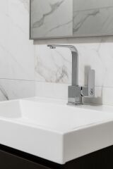 LAVABO BATARYASI KROM KARE BANYO LAVABO MUSLUK AĞIR PRİNÇ GÖVDE DÖNER BORU LÜKS ARMATÜR GÜMÜŞ GRİ