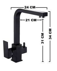 SİYAH KARE ARITMALI MUTFAK EVİYE BATARYASI 3 YOLLU L BORU LÜX SU TASARUFLU MUSLUK GARANTİLİ